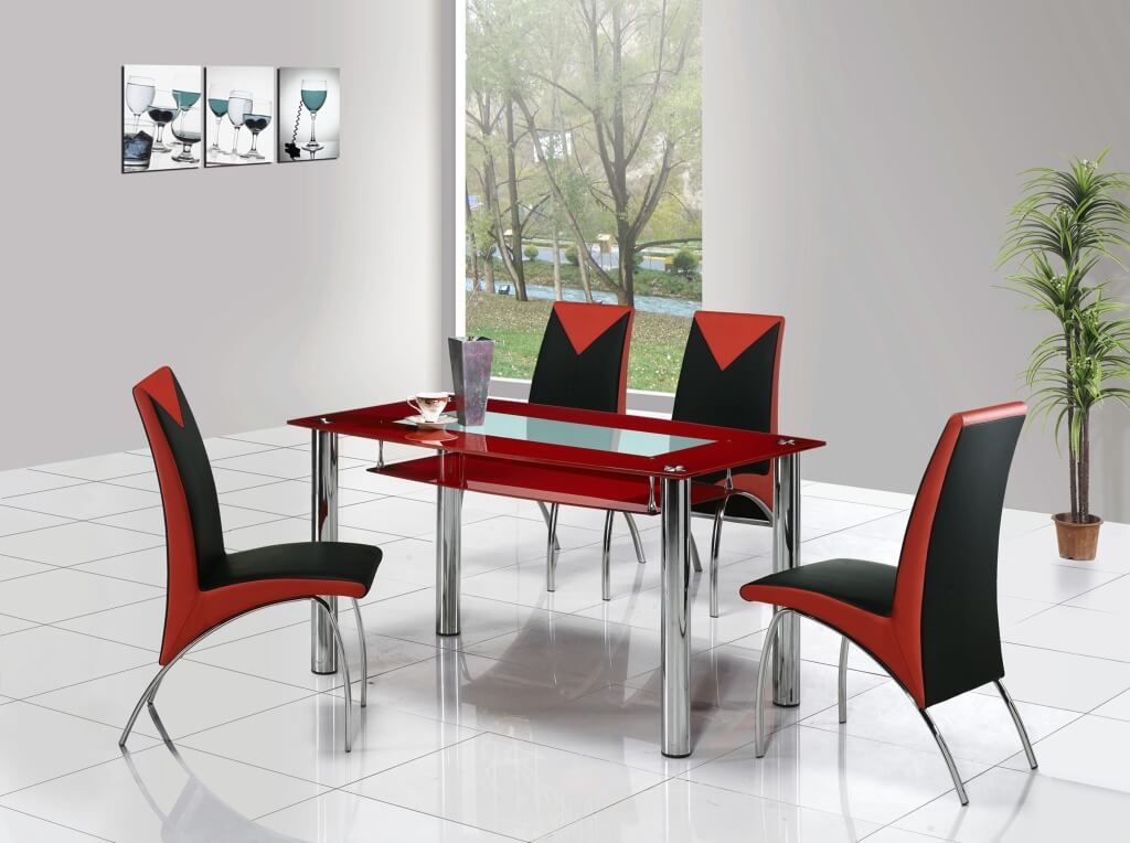 Spacious Black Red Combination Glass Dining Table Set Three Pictures Trees Room Freshsdg